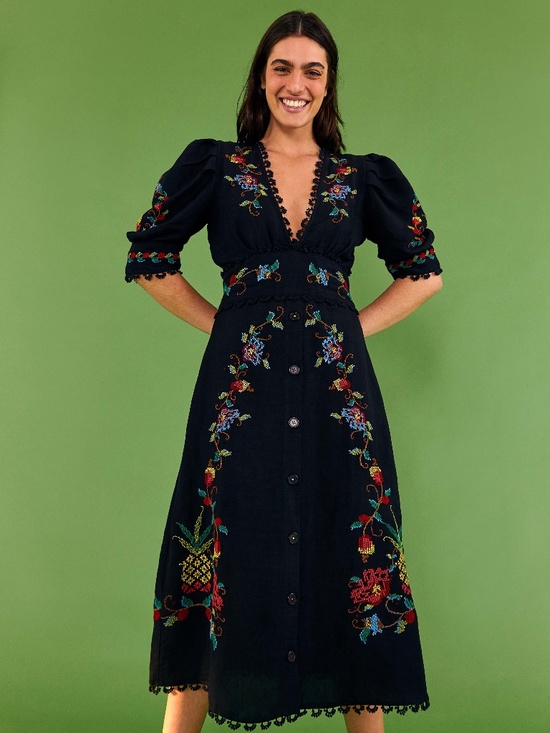 FARM Rio Dresses & Skirts - BLACK CROSS STITCH V NECK DRESS